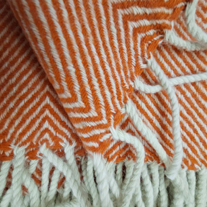 100% Wool Blanket-herringbone orange pattern