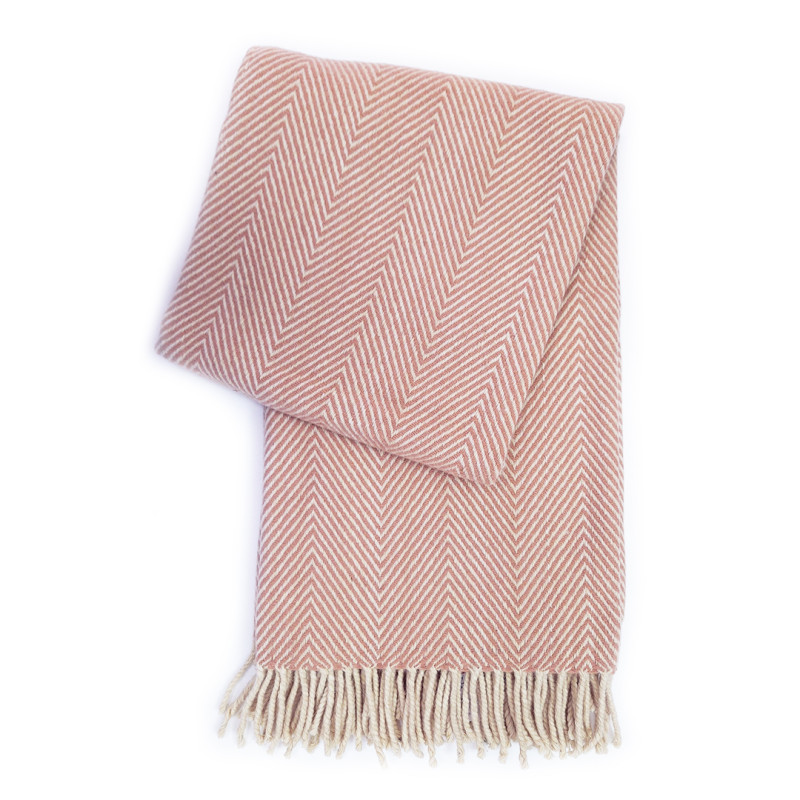 100% Wool blanket-herringbone pink pattern