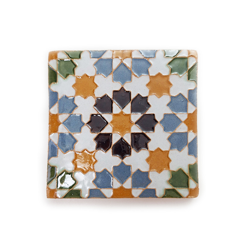 Set of 4 handmade Hispano Arabic relief tiles