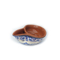 Olive dish-blue and white flowers