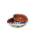 Olive dish-blue and white flowers