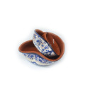 Olive dish-blue and white flowers