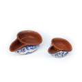 Olive dish-blue and white flowers