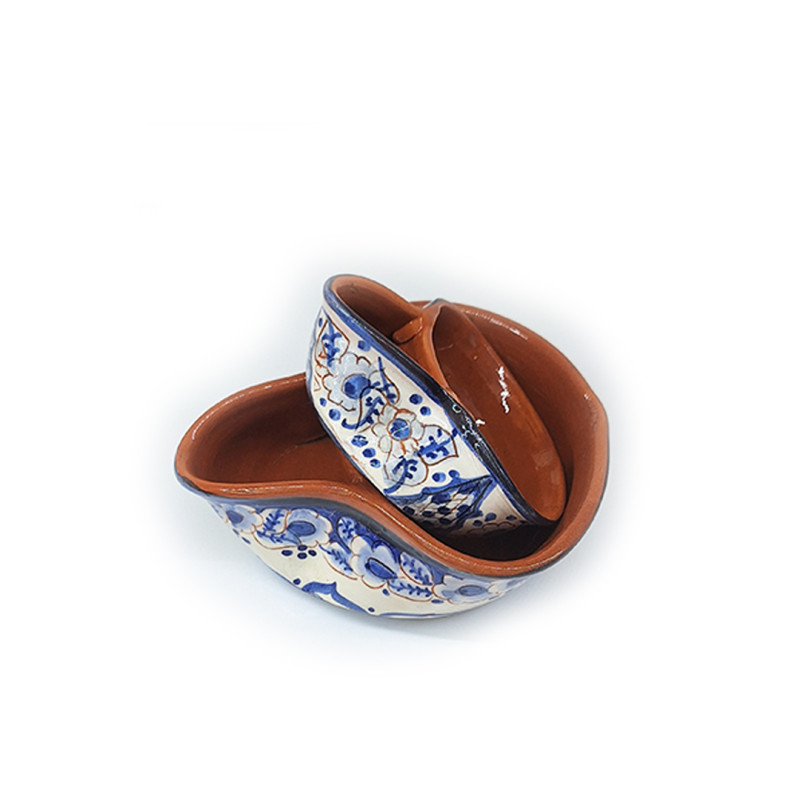 Olive dish-blue and white flowers