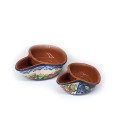 Olive dish-blue and white flowers