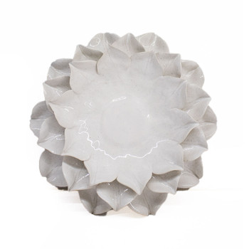 Castiçal Flor em cerâmica - branco