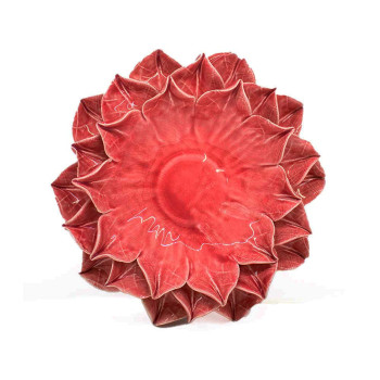 Castiçal Flor em cerâmica-vermelho