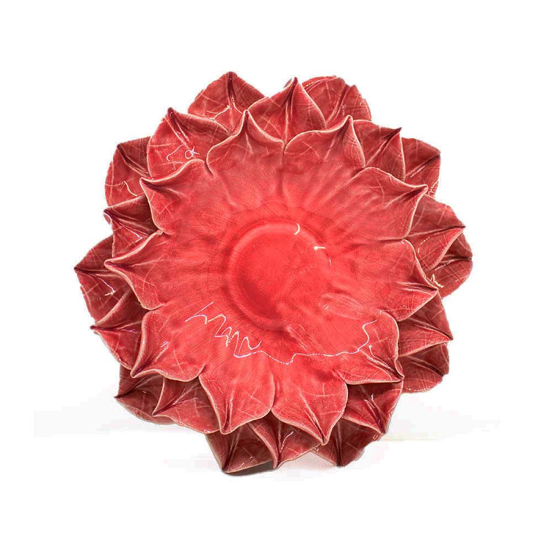 Castiçal Flor em cerâmica-vermelho