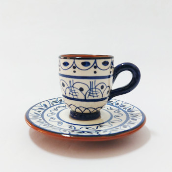 Chávena de café pintada à mão-azul e branco