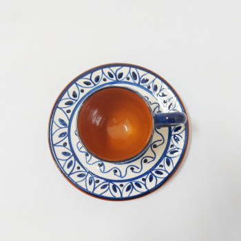Chávena de café pintada à mão-azul e branco