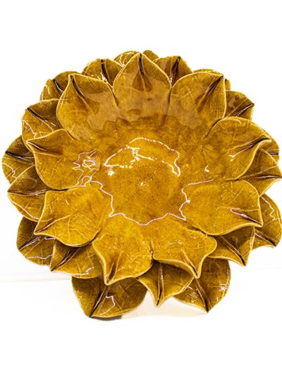 Castiçal Flor, em cerâmica – amarelo mel