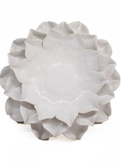Castiçal Flor em cerâmica – branco