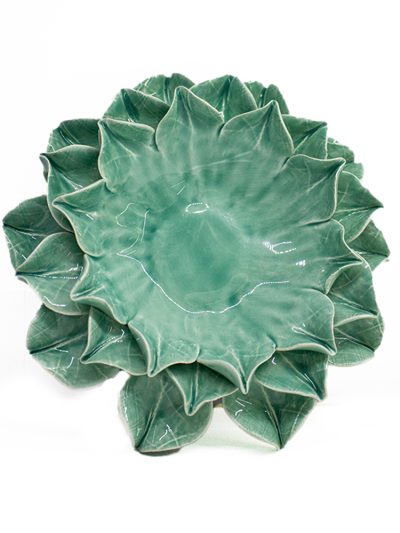 Castiçal flor em cerâmica – verde água