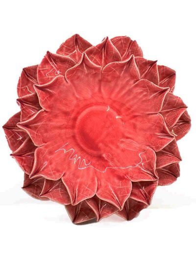 Castiçal Flor, em cerâmica – vermelho