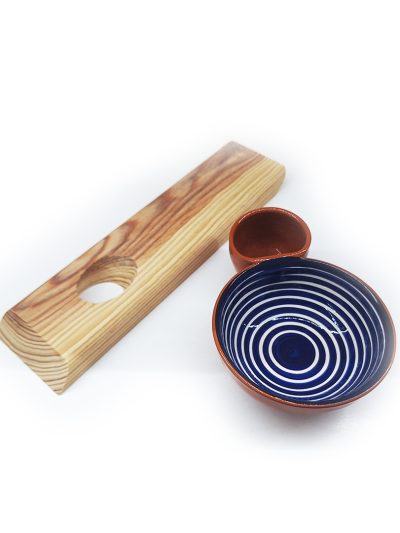 Wine bottle holder and clay olive dish